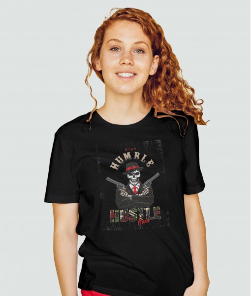 Дамска тениска с щампа Готика Stay Humble Skull - TShirtArtShop.com